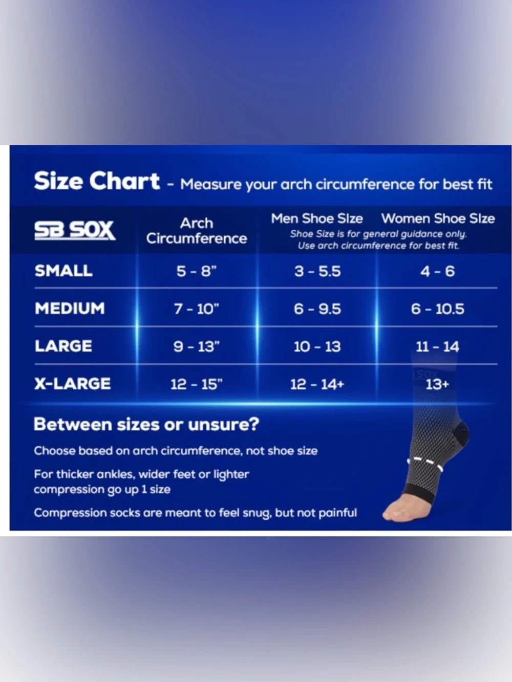 SB Sox Compression Foot Sleeves - white & Black Support Medium Size 6-10.5